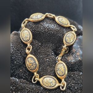 Damascene Bracelet Bird and Sunflower Motifs
